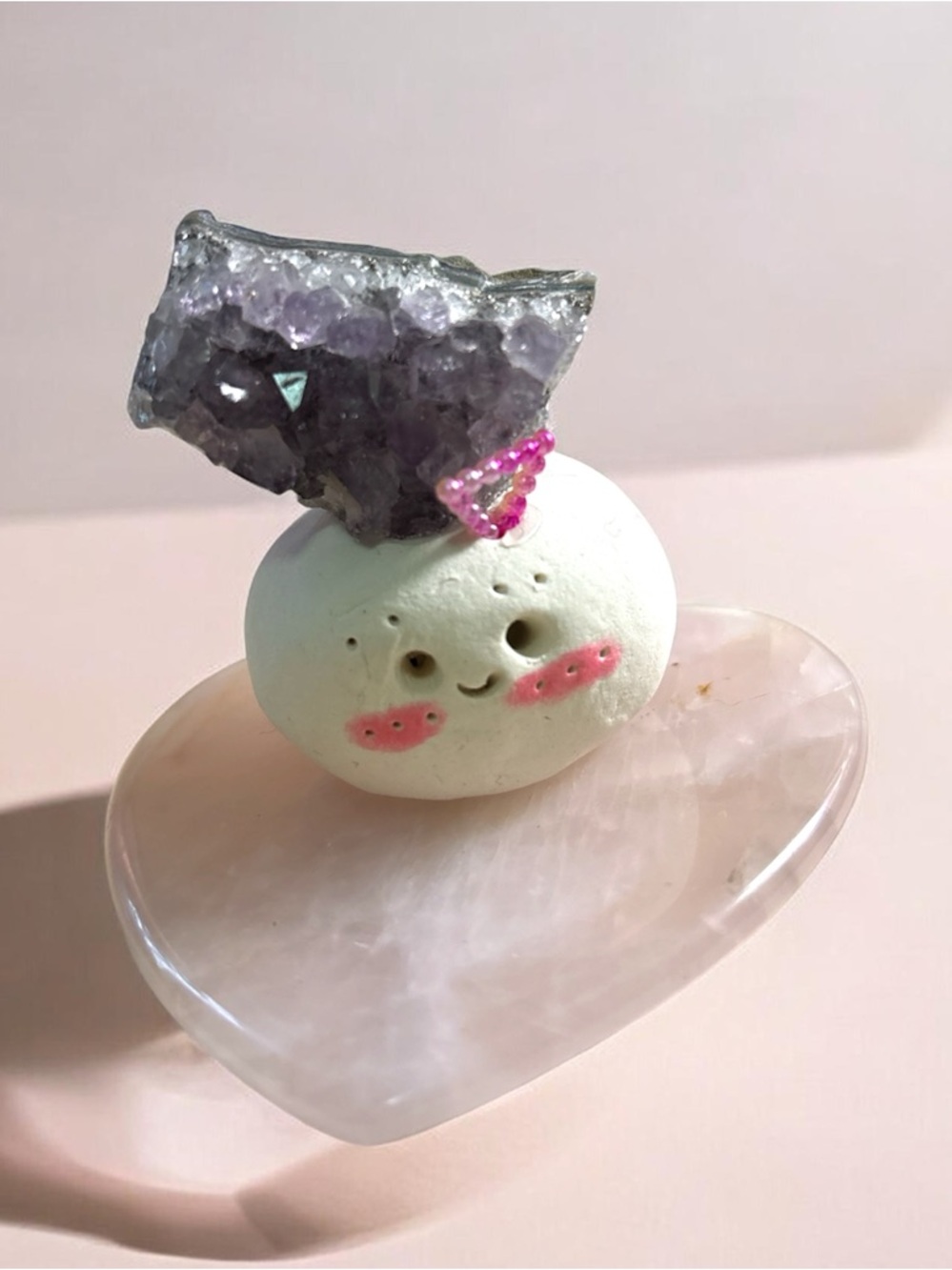 Handmade Pastel Clay Charm with Amethyst Crystal Accent